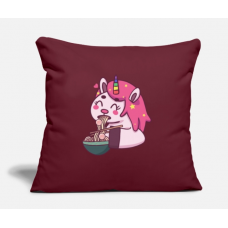 Cute Unicorn Eating Ramen Noodle Soup Burgundy Pillow